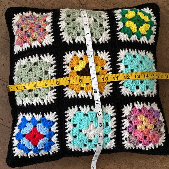 Hand crafted! Boho Granny square crochet retro cushion! Colourful 17”x17” - Picture 14 of 17